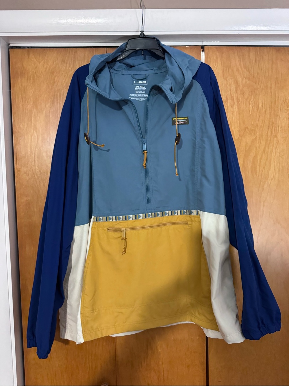 L.L. Bean Men's Colorblock Hooded Anorak Jacket - Blue/Gold